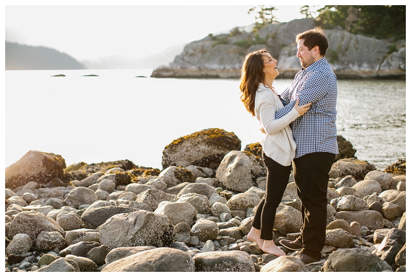 whytecliff park west vancouver engagement photo couple hugging