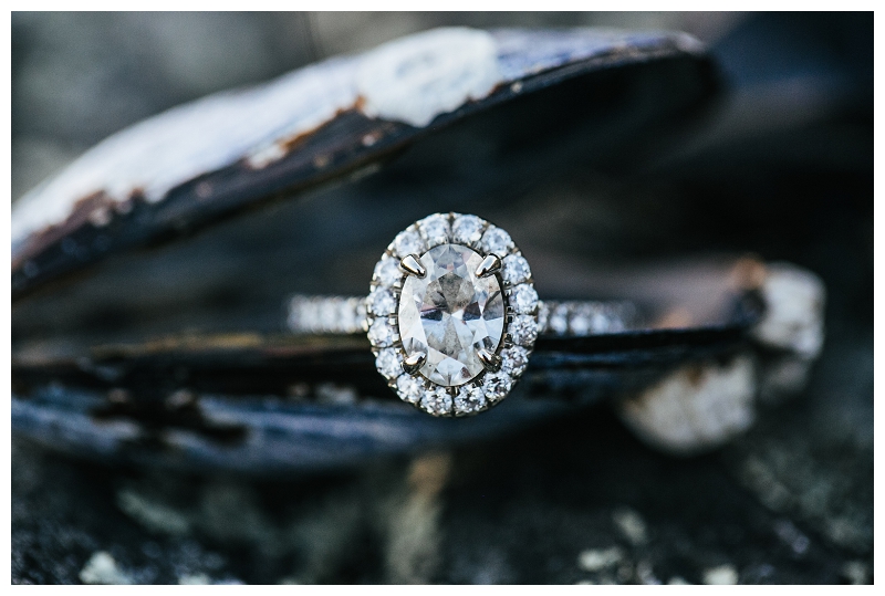 whytecliff park west vancouver engagement photo ring shot halo oval cut